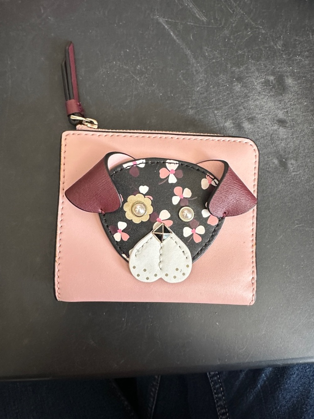Kate Spade Floral Dog Face Zip Wallet